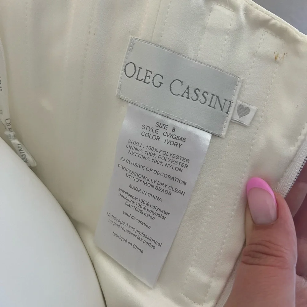 Oleg Cassini Organza Drop Waist Beaded Wedding Dress - Picture 10 of 12